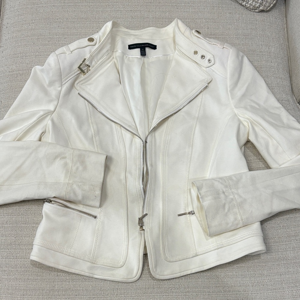 White House Black Market Cream Leather Jacket